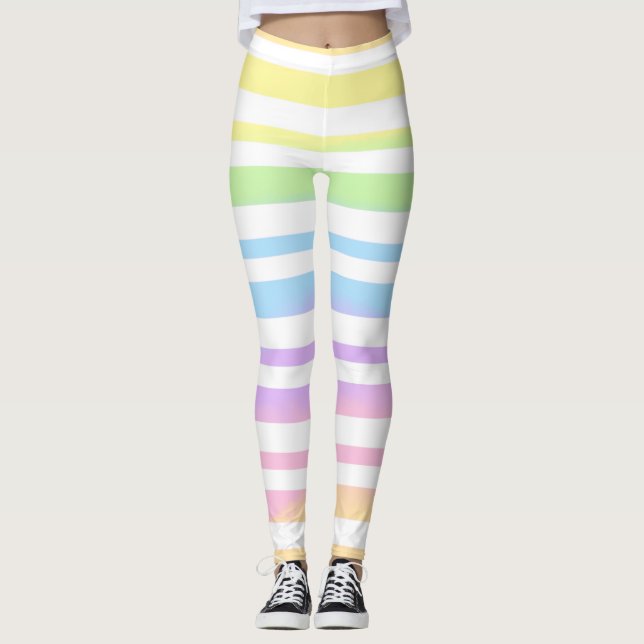 Legging Pastel Rainbow Stripes Abstrato Blur Art Design (Frente)