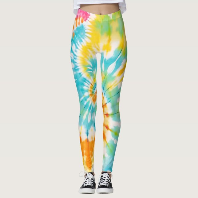 Legging Pastel Rainbow Tie Dye Spiral Pattern (Frente)