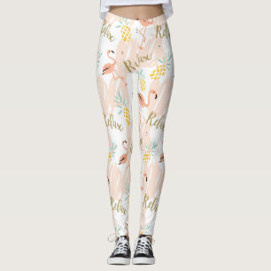 Legging Pastel Tropical Pink Flamingo Pattern