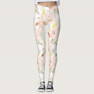 Legging Pastel Tropical Pink Flamingo Pattern