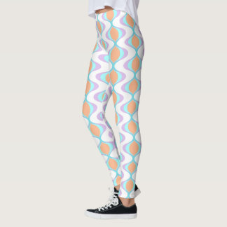 Legging Pastel Violet Orange Aqua Blue Ogee White Waves