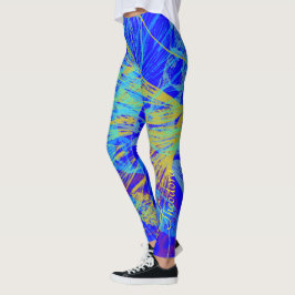 Legging Pasto Azul da Borboleta Dourada abstrato