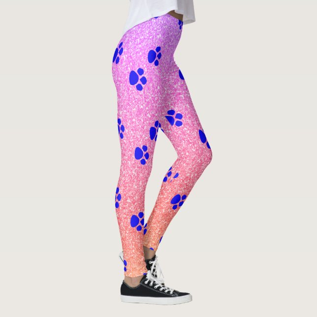 Legging Pata Imprime Padrões Azuis Rosa Rosa Dourada Brilh (Direita)