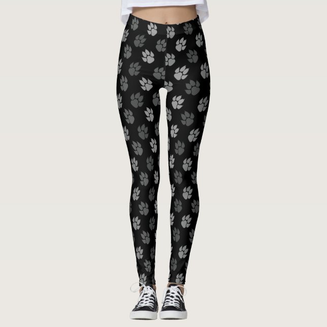 Legging Patas de Cachorro Cinza Impressas em Preto (Frente)