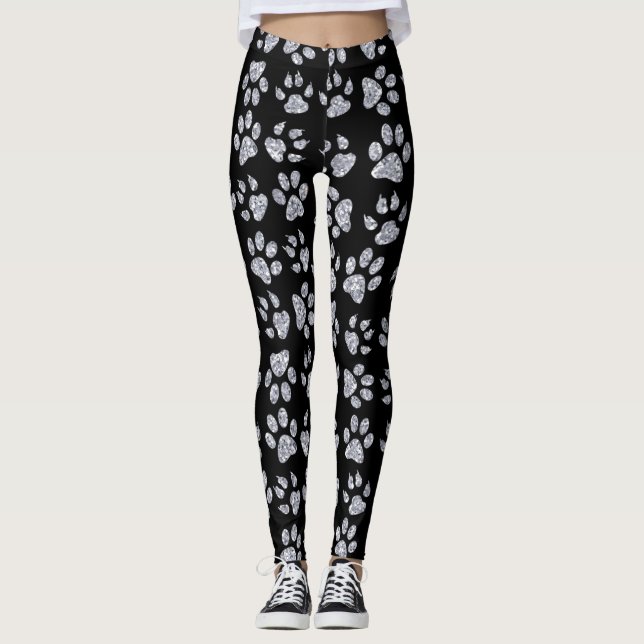 Legging Patas de Cachorro Prateadas,Preto (Frente)