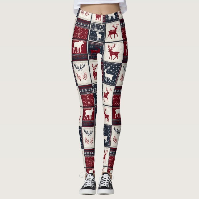 Legging Patches de Natal Nórdico | Reindeer Knmit (Frente)