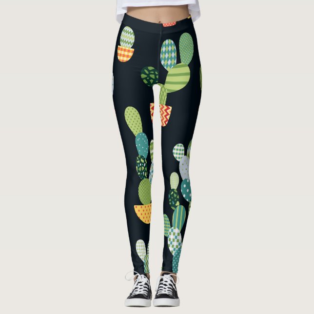 Legging Patchwork Cactus Vegetais sem Olhos Padrão (Frente)