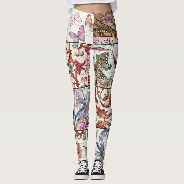 Legging Patchwork da Natureza: Chic Seamless Background (Frente)