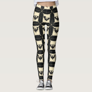 Legging Patchwork de Grunge Denim Halloween com Bats