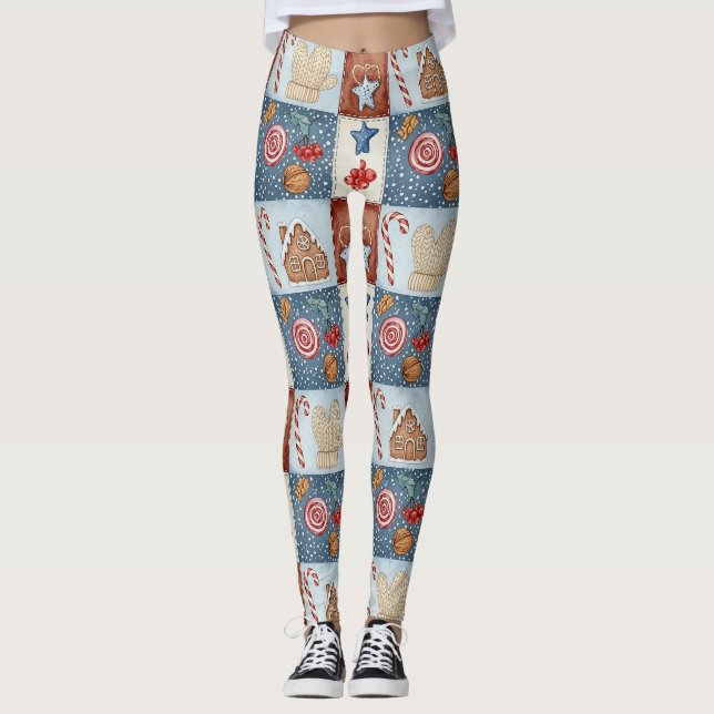 Legging Patchwork de Natal de Inverno Aconchegante (Frente)