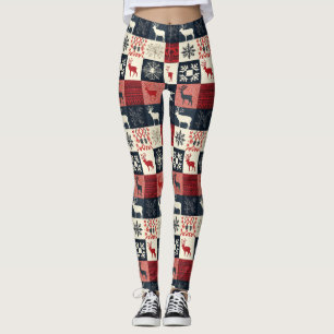 Legging Patchwork do Fair Isle Knited Holiday Reindeer