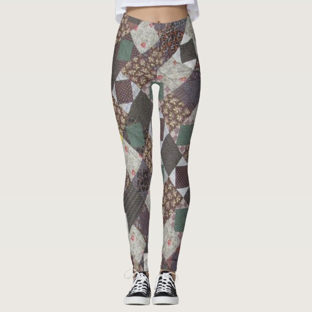 Legging Patchwork do Vintage Padrão Dark Diamond Quilt (Frente)