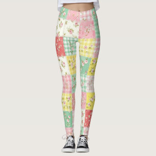 Legging Patchwork Floral Xadrez Pastel Estilo Casa de Camp