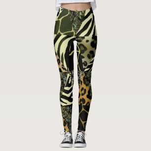 Legging Patchwork Safari: Watercolor Animal Print.