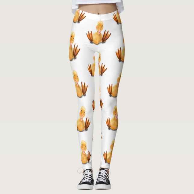 Legging Pato Amarelo Engraçado Reproduzindo Piscar os olho (Frente)