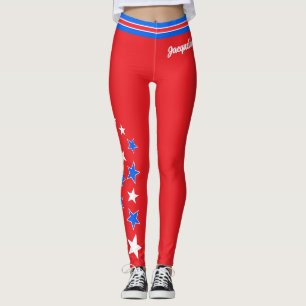 Legging PATRIOTIC White e Blue Stars Seu nome em RED