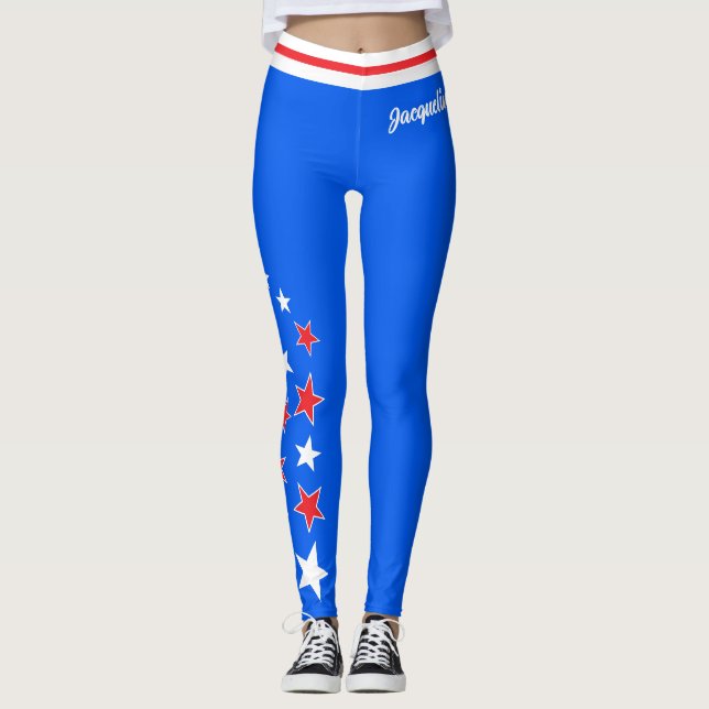 Legging PATRIOTIC White e Red Stars Seu nome é BLUE (Frente)