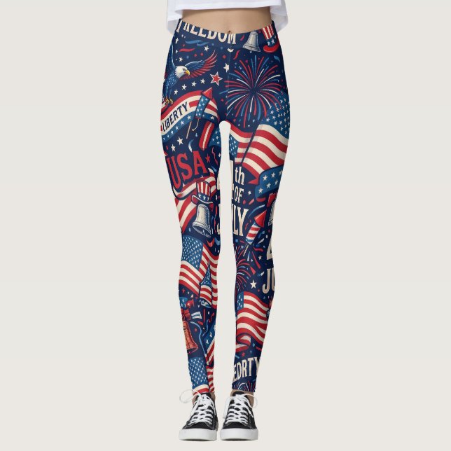 Legging Patriótica 4 de Julho Bandeira dos EUA e F (Frente)