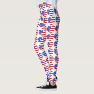 Legging Patriótico 4 de julho EUA Sinalizador Coração Verm