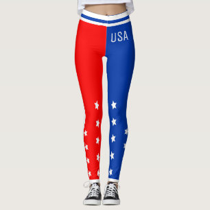 Legging Patriótico EUA Stars Red White e Azul