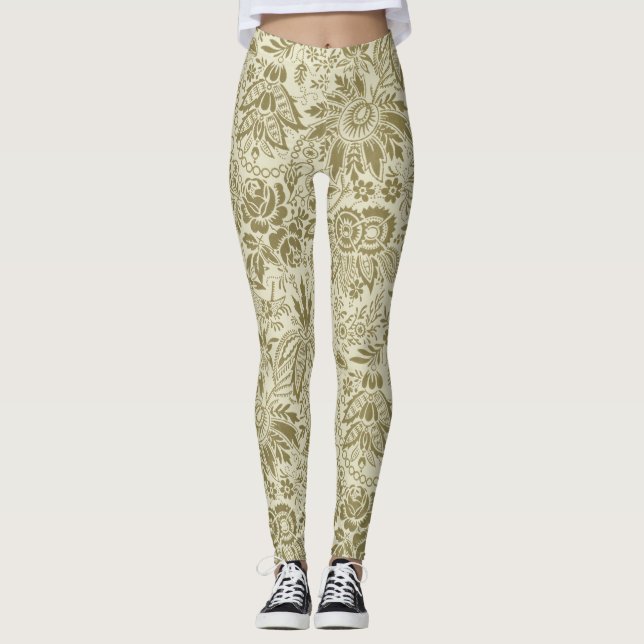 Legging Patterno Floral Verde Sage - Damasco Antiquado (Frente)