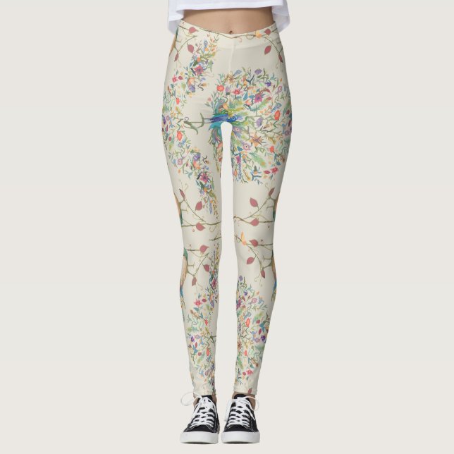 Legging Pavão, Belo Floral Tropical (Frente)