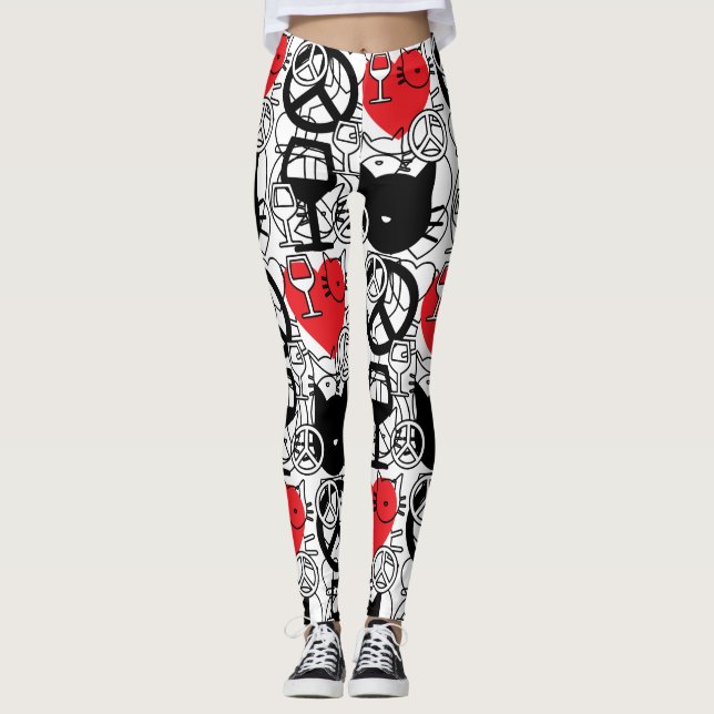 Legging Paz, amor, vinho e gatos (Frente)