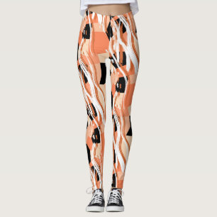Legging Peach Black White Abstrato Pattern.