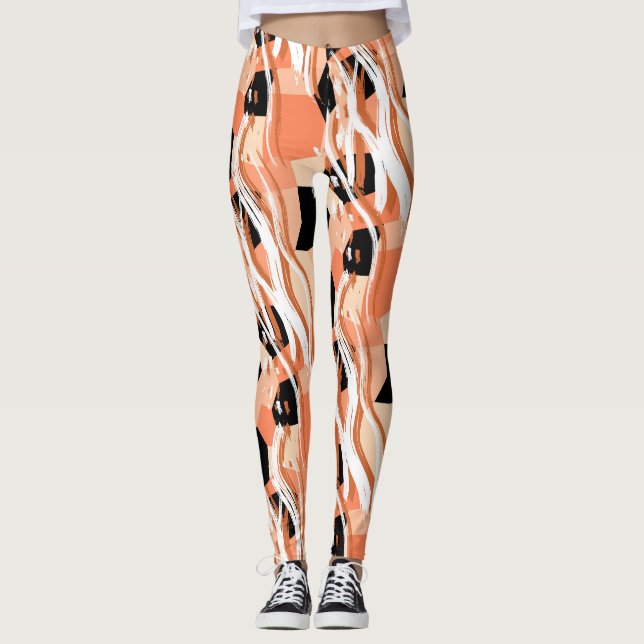 Legging Peach Black White Abstrato Pattern. (Frente)