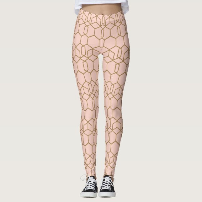 Legging Peach Blush e Dourado Boho Moderno Geométrico Glam (Frente)