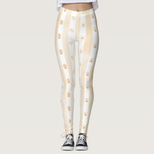 Legging Peach e White Stripe - Corações, Flor, Impressão d