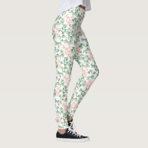 Legging Peach & Green Botanical Floral Impressão