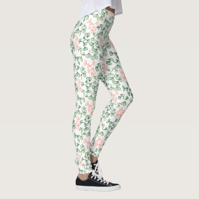Legging Peach & Green Botanical Floral Impressão (Direita)