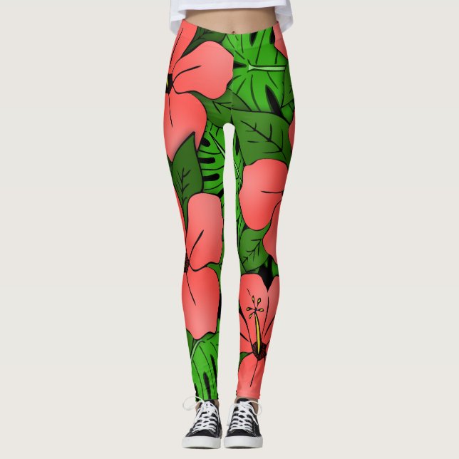 Legging Peach Hibiscus e Monstera (Frente)