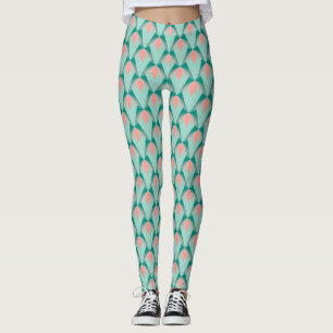 Legging Peach Yukka Rosa E Padrão De Deco De Arte Verde