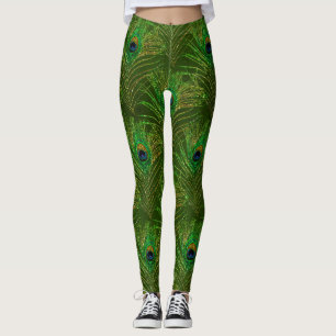 Legging Peacock Feathers Peacocks Glitter Verde Dourado