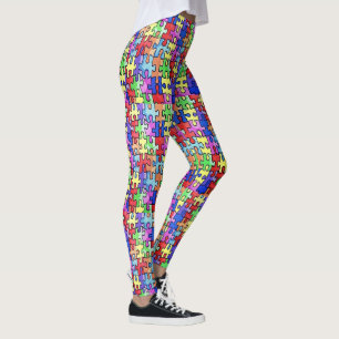 Legging Peças de Quebra-cabeça Colorida