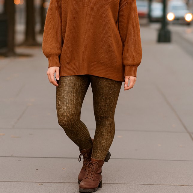 Legging Pedacinhos Castanhos Olhando Impressão-Tudo-Sobre  (Saturday city look: The ribbed half-zip pullover adds cozy texture and casual look to brown legging)
