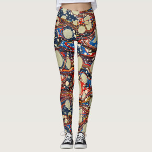 LEGGING PEDAÇOS ABSTRATO VERMELHOS MARCADOS, CÍRCULOS BRAN