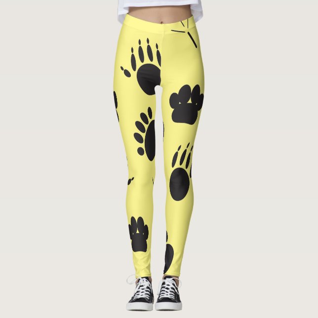 Legging Pegada dos animais e aves, fundo amarelo (Frente)
