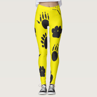 Legging Pegada dos animais e aves, fundo amarelo profundo