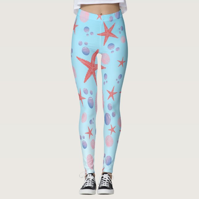 Legging Peixe-estrela do Mar Cinto Costeiro Summer Ocean B (Frente)