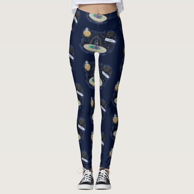 Legging Peixe feliz bonito com ilustração de desenho espac (Frente)