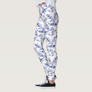 Legging Peixe-Koi branco e azul