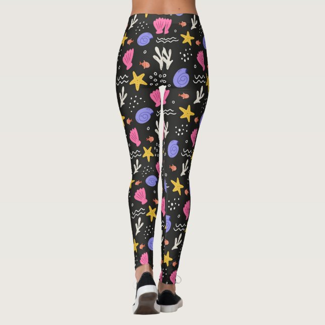 Legging Peixes de estrelas de conchas marítimas (Verso)