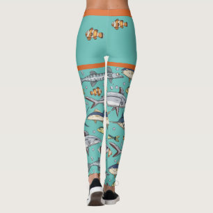 Legging Peixes Engraçados e Bonitos Nadando Aquário Mural