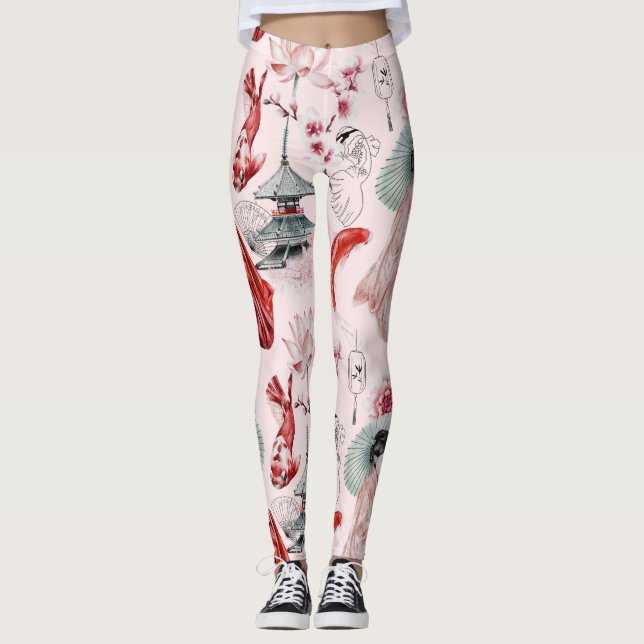Legging Peixes Koi Geisha Pancas japonesas (Frente)
