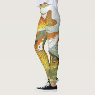 Legging Peixes Koi Goldfish, Vida Marinha Aquática Antiga