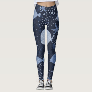 Legging Peixes monocromáticos dormindo, padrão escuro.
