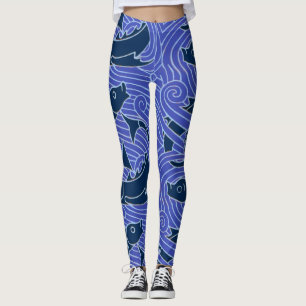 Legging Peixes Nadados Oceano Azul Pesca
